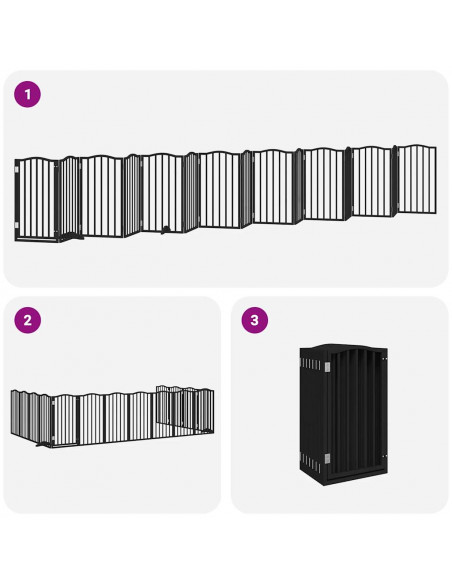 Cancello Cani Porta Pieghevole Nero 15 Pannelli 750 cm Pioppo