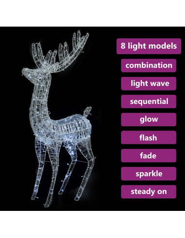 Renne di Natale XXL in Acrilico 250 LED 180cm Bianco Freddo
