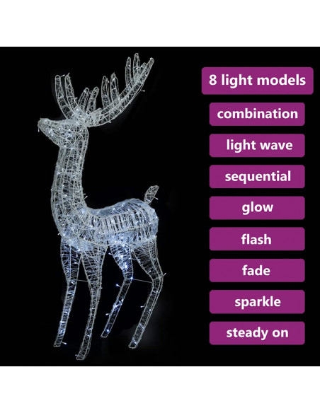 Renne di Natale XXL in Acrilico 250 LED 180cm Bianco Freddo