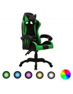 Sedia da Gaming con Luci a LED RGB Verde e Nera in Similpelle 2