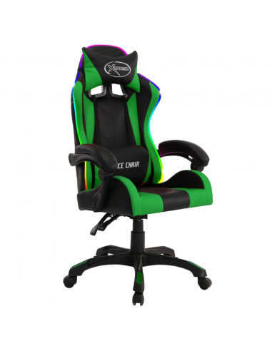 Sedia da Gaming con Luci a LED RGB Verde e Nera in Similpelle