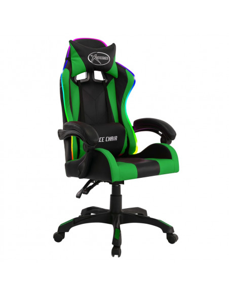 Sedia da Gaming con Luci a LED RGB Verde e Nera in Similpelle