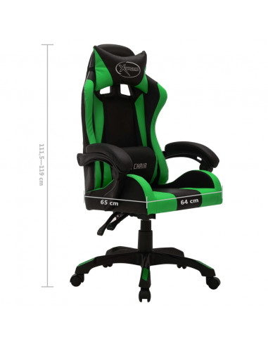 Sedia da Gaming con Luci a LED RGB Verde e Nera in Similpelle