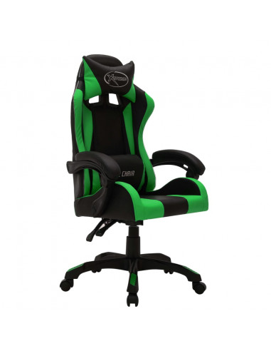 Sedia da Gaming con Luci a LED RGB Verde e Nera in Similpelle