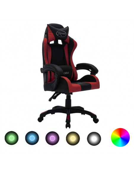 Sedia da Gaming con Luci a LED RGB Rosso Vino e Nera Similpelle
