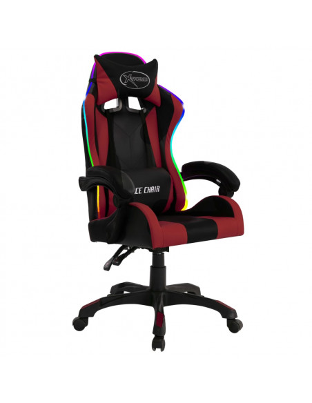 Sedia da Gaming con Luci a LED RGB Rosso Vino e Nera Similpelle