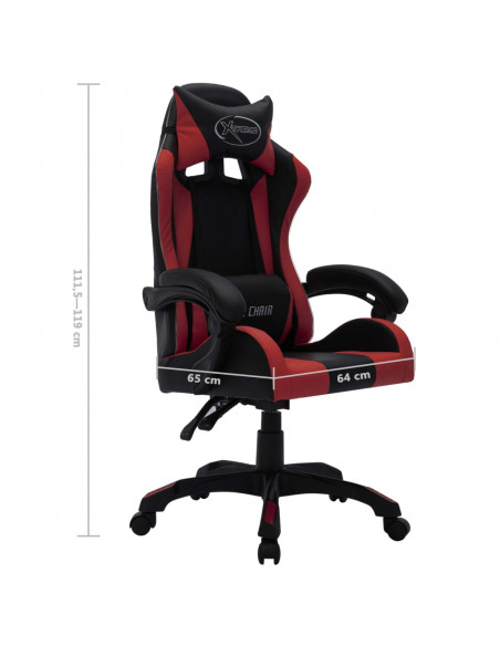 Sedia da Gaming con Luci a LED RGB Rosso Vino e Nera Similpelle