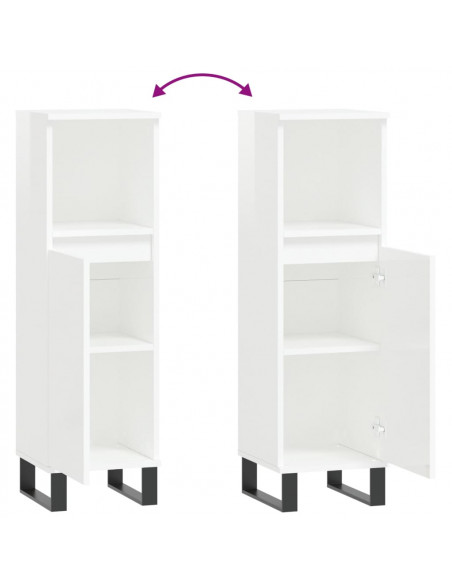 Armadietto Bagno Bianco Lucido 30x30x100cm in Legno Multistrato