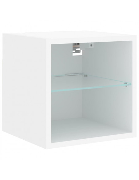 Mobili TV a Muro con LED 7pz Bianchi in Legno Multistrato