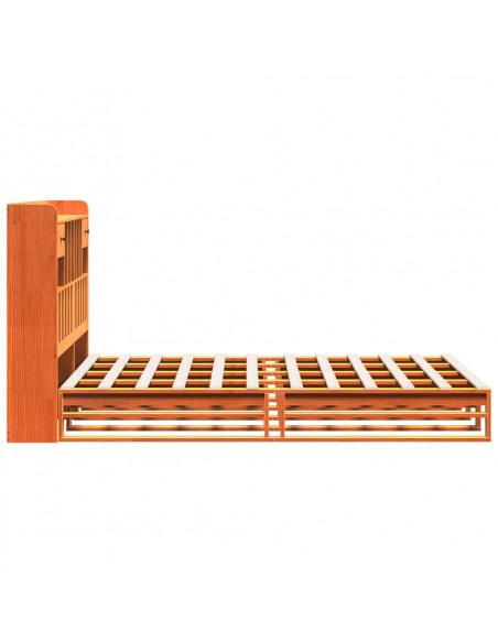 Letto Libreria senza Materasso Marrone Cera 140x200 cm in Pino