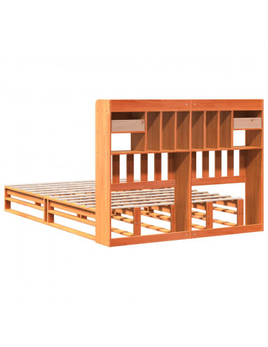 Letto Libreria senza Materasso Marrone Cera 140x200 cm in Pino