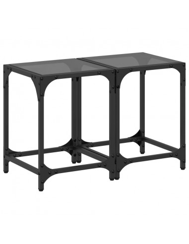 Tavolini da Salotto con Piano Vetro Nero 2pz 30x30x40cm Acciaio