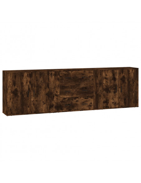Credenze 3 pz Rovere Fumo in Legno Multistrato