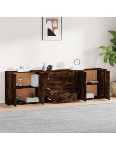 Credenze 3 pz Rovere Fumo in Legno Multistrato