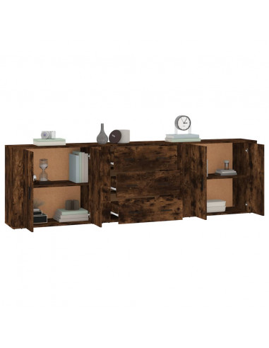 Credenze 3 pz Rovere Fumo in Legno Multistrato