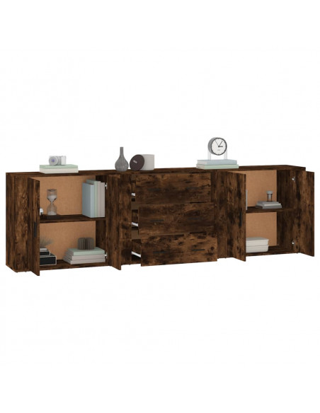 Credenze 3 pz Rovere Fumo in Legno Multistrato