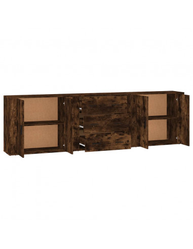 Credenze 3 pz Rovere Fumo in Legno Multistrato