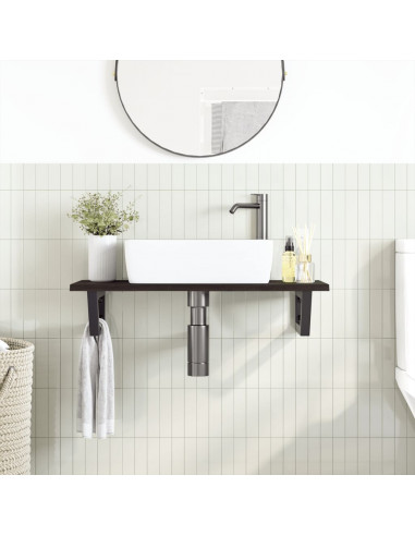 Ripiano a Parete per Lavabo in Acciaio e Massello di Rovere