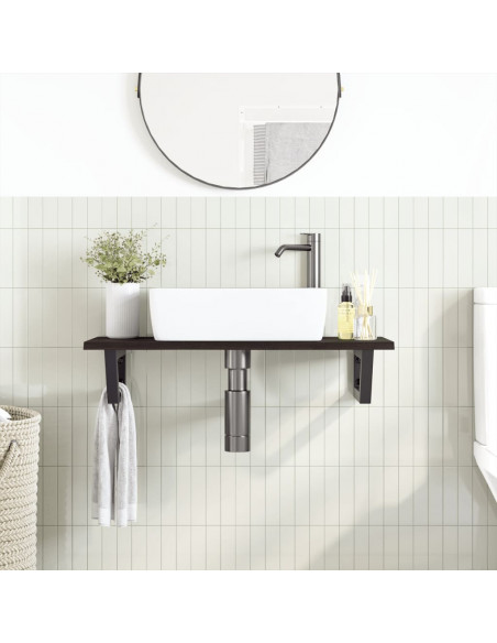 Ripiano a Parete per Lavabo in Acciaio e Massello di Rovere