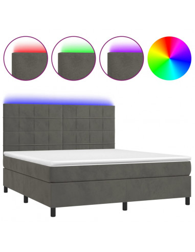 Letto a Molle con Materasso e LED Grigio Scuro 160x200 cm