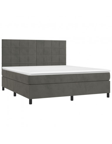 Letto a Molle con Materasso e LED Grigio Scuro 160x200 cm