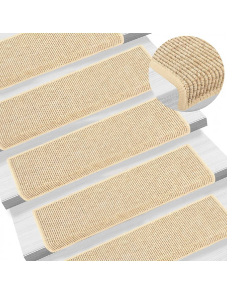 Tappeti Adesivi Scale Aspetto Sisal 15pz 65x21x4cm Beige Chiaro
