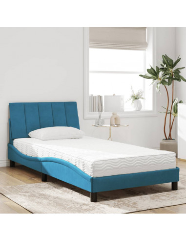 Letto con Materasso Blu 100x200 cm in Velluto