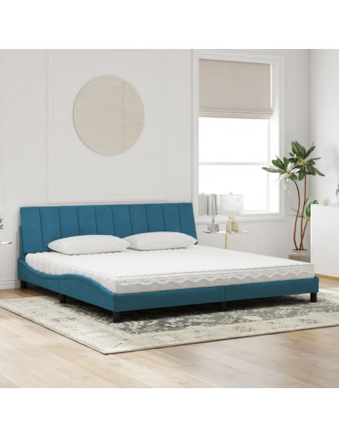 Letto con Materasso Blu 200x200 cm Velluto