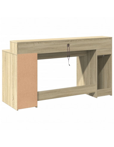 Scrivania con Luci LED Rovere Sonoma 160x55x91cm in Multistrato