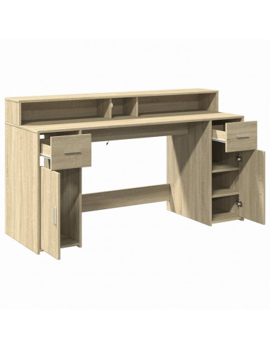 Scrivania con Luci LED Rovere Sonoma 160x55x91cm in Multistrato