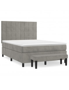 Giroletto a Molle con Materasso Grigio Chiaro 140x190cm Velluto 2