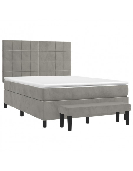 Giroletto a Molle con Materasso Grigio Chiaro 140x190cm Velluto