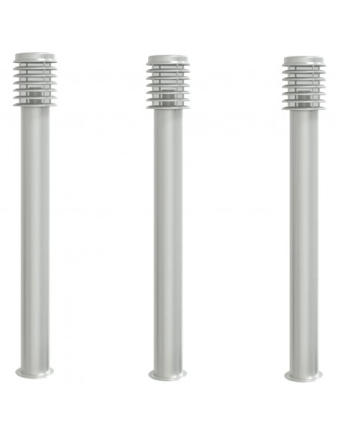 Lampade da Terra per Esterni 3 pz Argento 110cm in Acciaio Inox