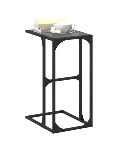 Tavolino con Vetro Nero 40x30x61,5cm in Acciaio