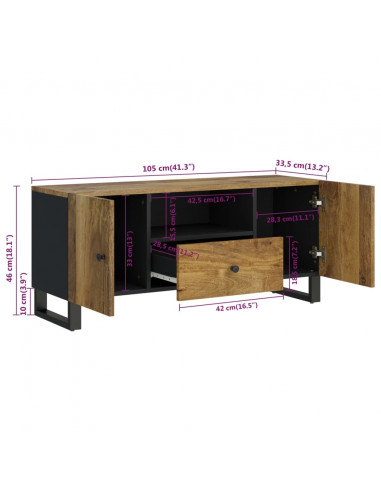 Mobile TV 105x33,5x46cm Legno Massello Mango Legno Multistrato