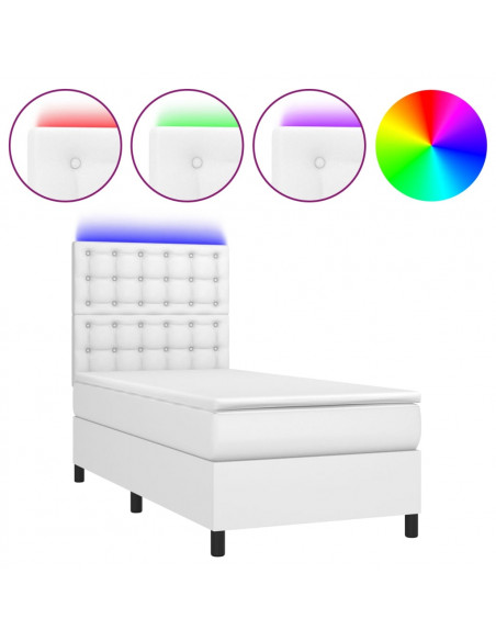 Giroletto Molle con Materasso e LED Bianco 100x200cm Similpelle