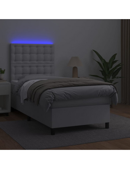 Giroletto Molle con Materasso e LED Bianco 100x200cm Similpelle