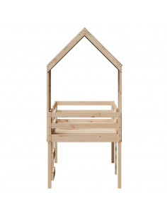 Letto a Soppalco con Tetto 90x190 cm Legno Massello di Pino 2