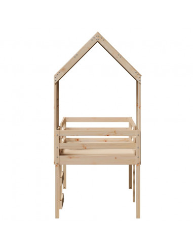 Letto a Soppalco con Tetto 90x190 cm Legno Massello di Pino
