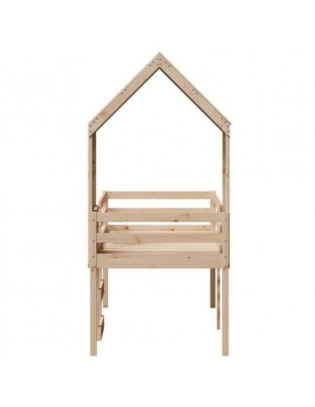 Letto a Soppalco con Tetto 90x190 cm Legno Massello di Pino