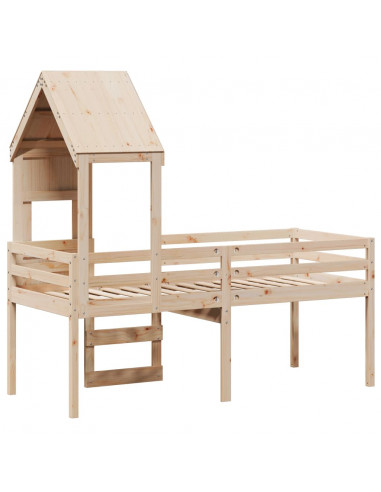 Letto a Soppalco con Tetto 90x190 cm Legno Massello di Pino