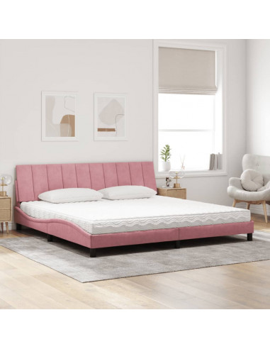 Letto con Materasso Rosa 200x200 cm in Velluto