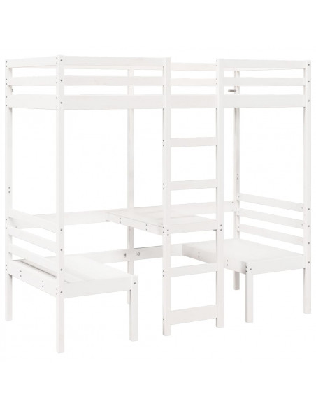 Giroletto Soppalco con Scrivania e Sedie Bianco 80x200cm Pino