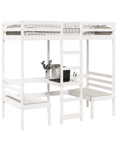 Giroletto Soppalco con Scrivania e Sedie Bianco 80x200cm Pino