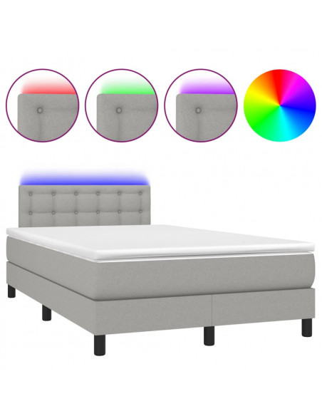 Letto a Molle Materasso e LED Grigio Chiaro 120x190 cm Tessuto
