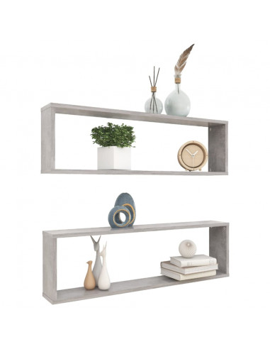 Mensole Parete Cubo 2pz Grigio Cemento 100x15x30 cm Multistrato