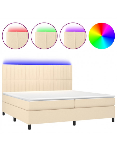 Letto a Molle Materasso e LED bianco 200x200cm in Tessuto
