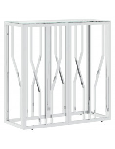 Tavolino Consolle 70x30x70 cm in Acciaio Inox e Vetro 2