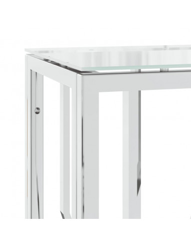 Tavolino Consolle 70x30x70 cm in Acciaio Inox e Vetro