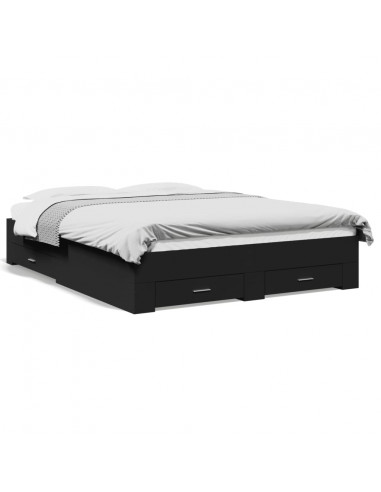 Giroletto con Cassetti Nero 160x200 cm in Legno Multistrato